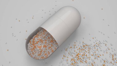 Beyaz arka plan üzerinde renkli ilaç kapsül. Tıbbi ya da eczane konsepti. 3D render illüstrasyon