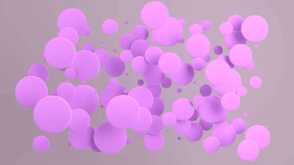 白い背景のランダムなサイズの紫のディスク 抽象的な背景の円 壁の前にサークルの雲 レンダリング図 — ストック写真