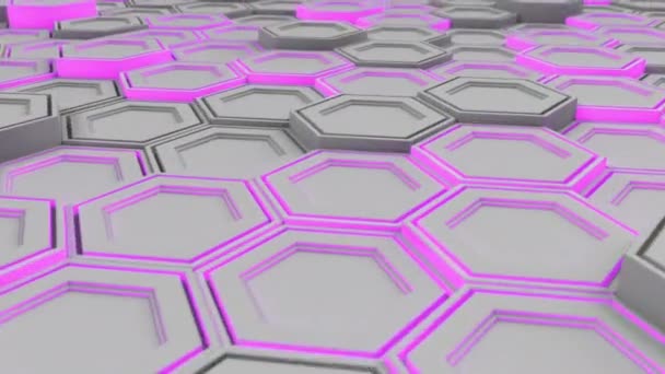 Абстрактный Технологический Фон Белых Шестиугольников Фиолетовым Свечением Стена Шестиугольников Рендеринг — стоковое видео
