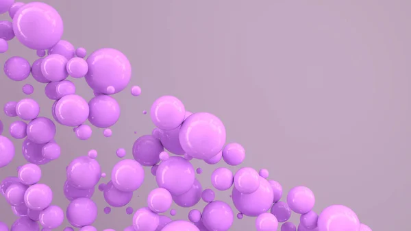 白色背景上随机大小的紫色球体 抽象背景与圈子 墙前的圆云 渲染插图 — 图库照片