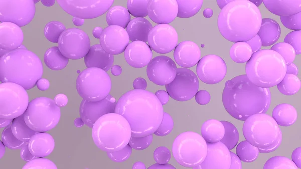 白色背景上随机大小的紫色球体 抽象背景与圈子 墙前的圆云 渲染插图 — 图库照片