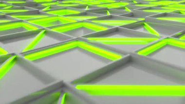 Beyaz dikdörtgen duvar yeşil parlayan öğelerle döşer. Kare kiremit kılavuz. Arka plan. 3D render