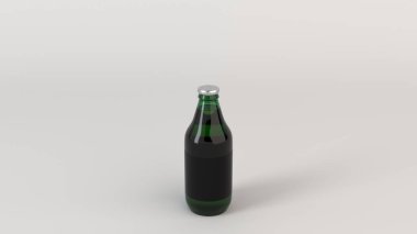 Kadar yeşil bira şişesinin 0,33 l beyaz zemin üzerine boş siyah etiket ile ilgili alay et. Tasarım veya marka şablonu. 3D render illüstrasyon