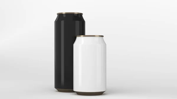 Stor Svart Och Litet Vitt Guld Aluminium Soda Burkar Mockup — Stockfoto