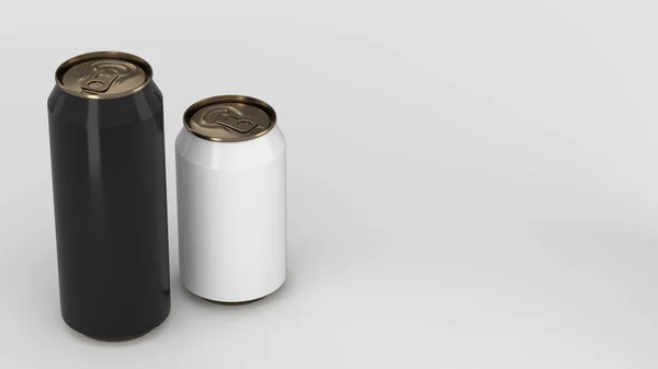 大きな黒の小さなホワイト ゴールド アルミのソーダ缶を白い背景のモックアップ ビールやドリンクの錫のパッケージです レンダリング図 — ストック写真