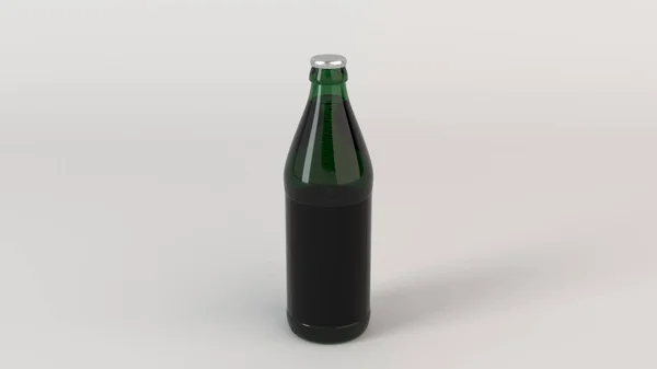 Mock Garrafa Cerveja Verde Com Etiqueta Preta Branco Fundo Branco — Fotografia de Stock