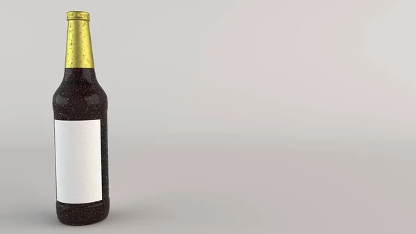 Mock Garrafa Cerveja Marrom Alta Com Condensação Etiqueta Branca Branco — Fotografia de Stock