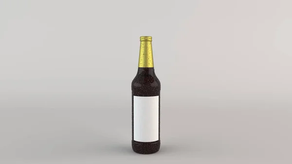 模拟高棕色啤酒瓶0 与冷凝空白白色标签白色背景 设计或品牌模板 渲染插图 — 图库照片