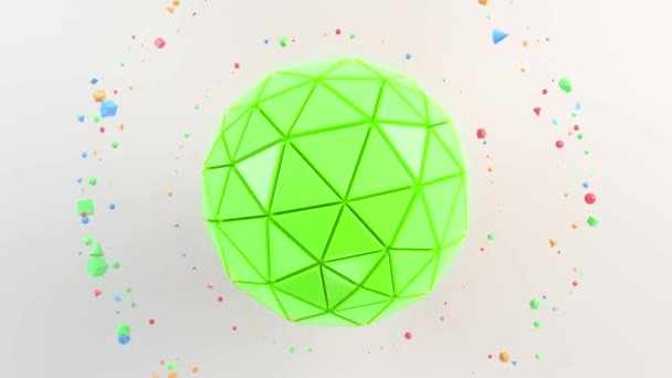 Fond Abstrait Avec Sphère Verte Sur Surface Blanche Illustration Rendu — Video