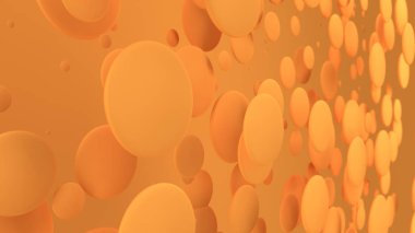 Turuncu yuvarlak yüzey-in rasgele boyutu turuncu zemin üzerine. Arka plan daire ile. Bulut çevrelerin duvar önünde. 3D render illüstrasyon