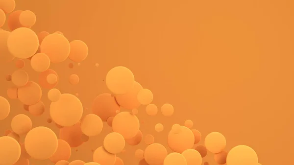 オレンジ色の背景にランダムなサイズのオレンジ色のディスク 抽象的な背景の円 壁の前にサークルの雲 レンダリング図 — ストック写真