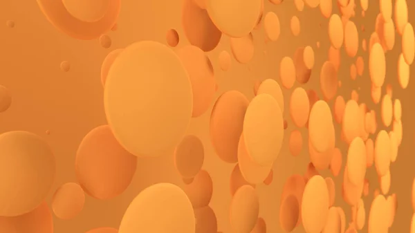 オレンジ色の背景にランダムなサイズのオレンジ色のディスク 抽象的な背景の円 壁の前にサークルの雲 レンダリング図 — ストック写真