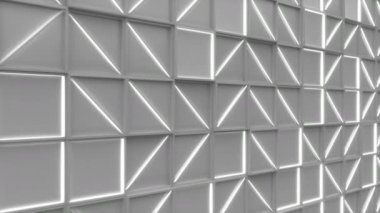 Beyaz dikdörtgen duvar beyaz parlak öğelerle döşer. Kare kiremit kılavuz. Arka plan. 3D render