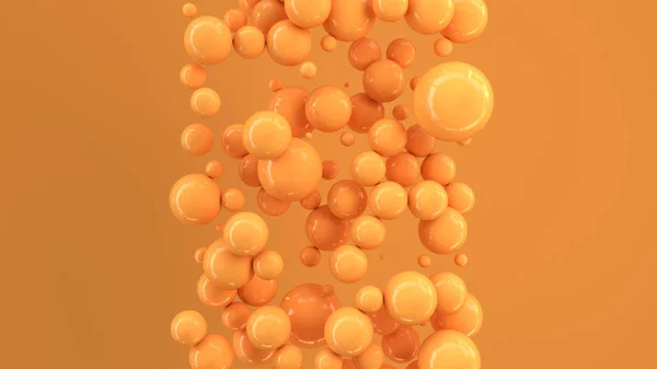 オレンジ色の背景にランダムなサイズのオレンジ球は 抽象的な背景の円 壁の前にサークルの雲 レンダリング図 — ストック写真