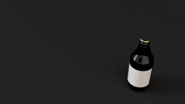Kadar kahverengi bira şişesinin 0,33 l siyah arka plan üzerine beyaz boş etiket ile ilgili alay et. Tasarım veya marka şablonu. 3D render illüstrasyon