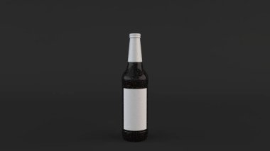 Kadar uzun kahverengi bira şişe 0,5 l siyah arka plan üzerine yoğunlaşma boş beyaz etiket ile ilgili alay et. Tasarım veya marka şablonu. 3D render illüstrasyon