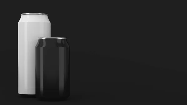 백색과 검은색 알루미늄 음료수 배경에 음료의 패키지입니다 렌더링 — 스톡 사진