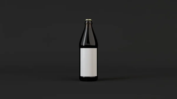 Attrappe Einer Braunen Bierflasche Mit Weißem Etikett Auf Schwarzem Hintergrund — Stockfoto
