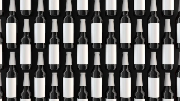Righe Bottiglie Birra Marrone Alto Con Etichette Bianche Vuote Sfondo — Foto Stock