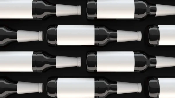 背の高い茶色ビール ボトル 黒の背景に白いラベルの空白の行 デザインやブランド化のテンプレート レンダリング図 — ストック写真