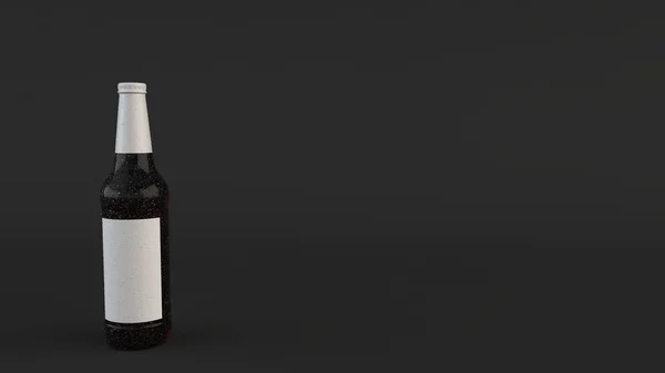 Burla Botella Cerveza Marrón Alta Con Etiqueta Blanca Blanco Condensación — Foto de Stock