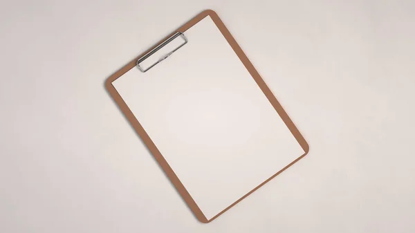 Clipboard Madeira Com Papel Branco Isolado Sobre Fundo Branco Modelo — Fotografia de Stock