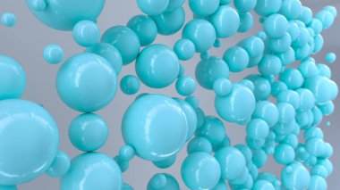 Beyaz arka plan üzerinde rastgele büyüklükteki mavi küre. Arka plan daire ile. Bulut çevrelerin duvar önünde. 3D render illüstrasyon