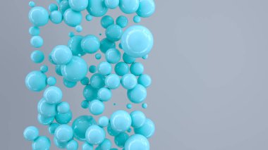 Beyaz arka plan üzerinde rastgele büyüklükteki mavi küre. Arka plan daire ile. Bulut çevrelerin duvar önünde. 3D render illüstrasyon