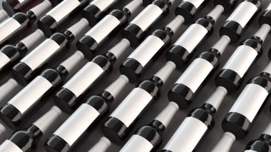 Uzun kahverengi bira şişeleri 0,5 l beyaz arka plan beyaz boş etiketlerle satırlarının. Tasarım veya marka şablonu. 3D render illüstrasyon