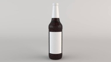 Kadar uzun kahverengi bira şişe 0,5 l beyaz arka plan üzerinde yoğunlaşma boş beyaz etiket ile ilgili alay et. Tasarım veya marka şablonu. 3D render illüstrasyon