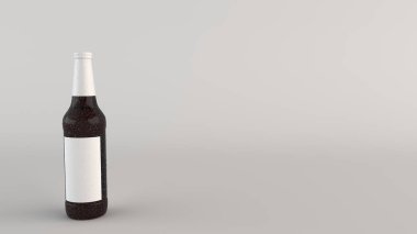 Kadar uzun kahverengi bira şişe 0,5 l beyaz arka plan üzerinde yoğunlaşma boş beyaz etiket ile ilgili alay et. Tasarım veya marka şablonu. 3D render illüstrasyon
