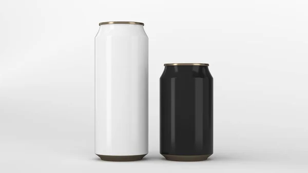 Grote Witte Kleine Odyssee Aluminium Soda Blikjes Mockup Witte Achtergrond — Stockfoto