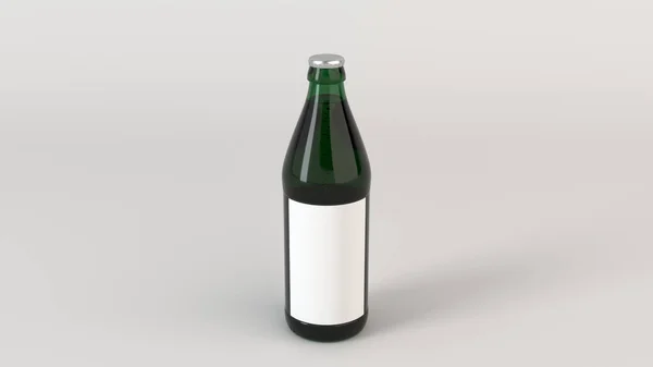 Макет Зеленой Бутылки Пива Белой Этикеткой Белом Фоне Дизайн Шаблон — стоковое фото