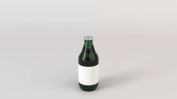 緑色のビール瓶 白い背景の上に空白の白いラベルのモックアップを作成します デザインやブランド化のテンプレート レンダリング図 — ストック写真