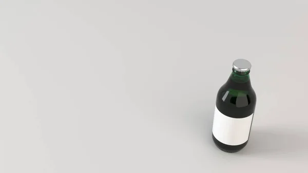 Mock Garrafa Cerveja Verde 33L Com Etiqueta Branca Branco Fundo — Fotografia de Stock