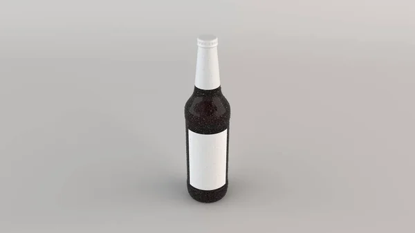 模拟高棕色啤酒瓶0 与冷凝空白白色标签白色背景 设计或品牌模板 渲染插图 — 图库照片