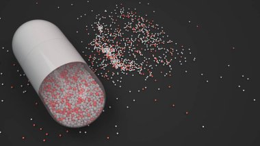 Siyah arka plan üzerinde renkli ilaç kapsül. Tıbbi ya da eczane konsepti. 3D render illüstrasyon