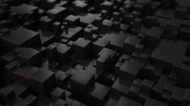 Desen siyah küpleri farklı boyutlarda. Soyut geometrik 3d arka plan. 3D render illüstrasyon