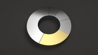 Siyah arka plan üzerine bir altın sektörü ile metal halka pasta grafiği. Infographic mockup. 3D render illüstrasyon