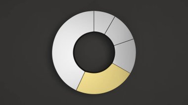 Siyah arka plan üzerine bir altın sektörü ile metal halka pasta grafiği. Infographic mockup. 3D render illüstrasyon