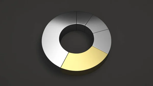 Kovový Kroužek Výsečový Graf Jednou Zlatou Sektorem Černém Pozadí Infografika — Stock fotografie