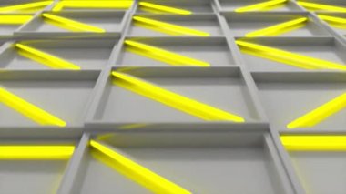 Duvar beyaz dikdörtgen sarı parlak öğelerle döşer. Kare kiremit kılavuz. Arka plan. 3D render