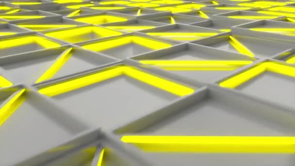 带有黄色发光元素的白色矩形瓷砖墙 正方形瓷砖网格 抽象背景 — 图库视频影像