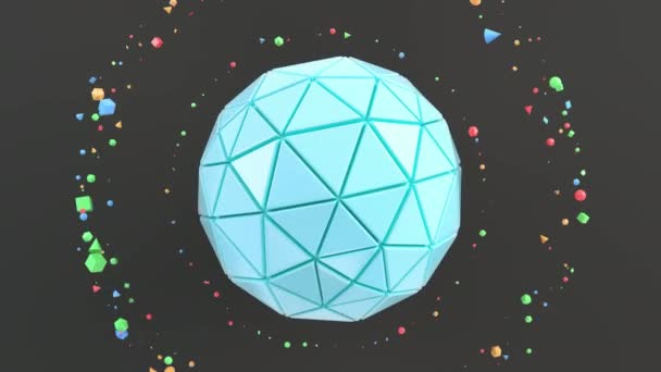 Fond Abstrait Avec Sphère Bleue Sur Surface Noire Illustration Rendu — Video