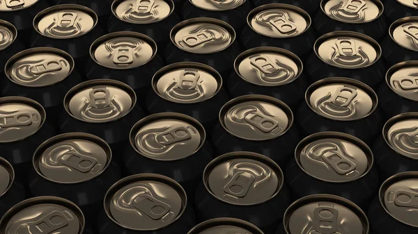 Grote Zwarte Soda Blikjes Zwarte Achtergrond Drank Mockup Tin Pakket — Stockfoto