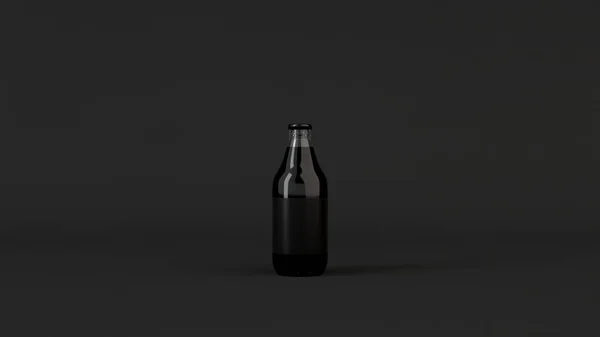 Attrappe Einer Durchsichtigen Bierflasche 33L Mit Leerem Schwarzen Etikett Auf — Stockfoto