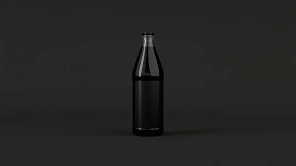 Transprent 啤酒瓶0 与黑色背景黑色标签空白 设计或品牌模板 渲染插图 — 图库照片