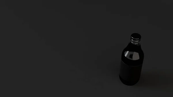 在黑色背景上 用空白黑色标签模拟透明啤酒瓶0 33L 设计或品牌模板 渲染插图 — 图库照片