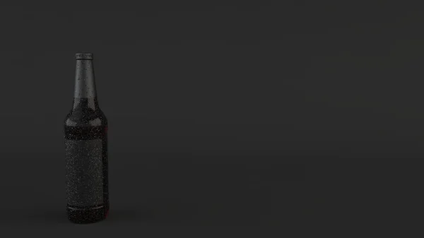 模拟高棕色啤酒瓶0 与冷凝空白黑色标签黑色背景 设计或品牌模板 渲染插图 — 图库照片