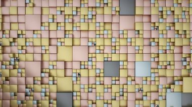 Desen farklı boyutlarda metal küpleri. Soyut geometrik 3d arka plan. 3D render illüstrasyon